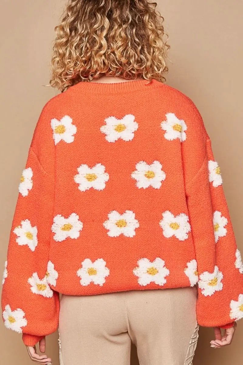 POL Daisy Pattern Drop Shoulder Sweater - Love Salve